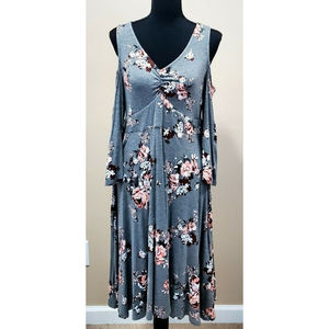 TORRID Womens Gray Floral Dress Cold Shoulder Fit and Flare  Sz 00 EUC